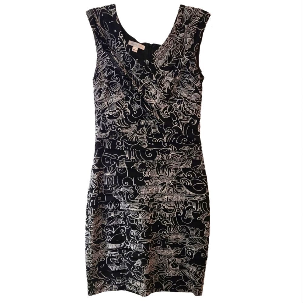 London Times Tiered Stretch Contrast Floral Sheath Dress